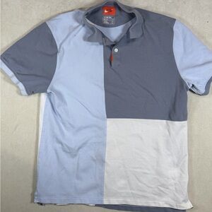 Nike Men's Medium Gray and White Color Block Polo Shirt Patchwork Streetwear